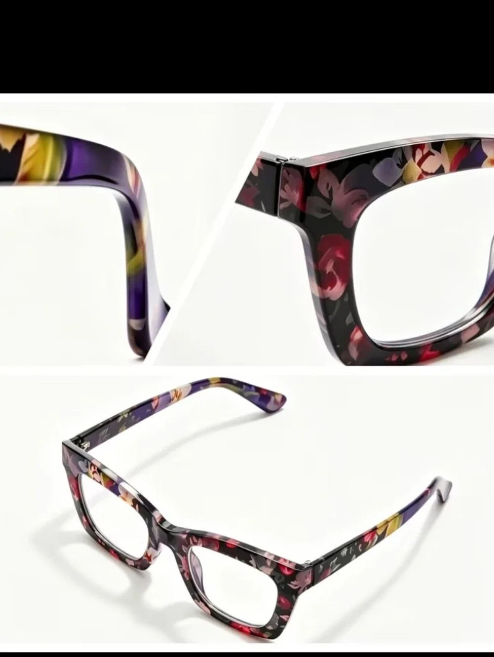 +1.50 Oprah Style Bold Floral Square Reading Glasses - Pink/Black